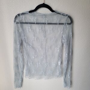 NEW Floral Mesh Mock Neck Sheer Layering Top Size Small Color Light Blue